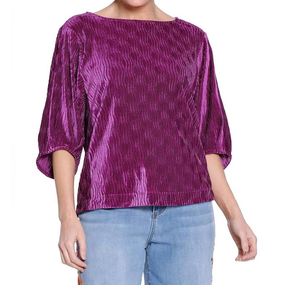 NEW TRU LUXE crinkle velvet top in plum